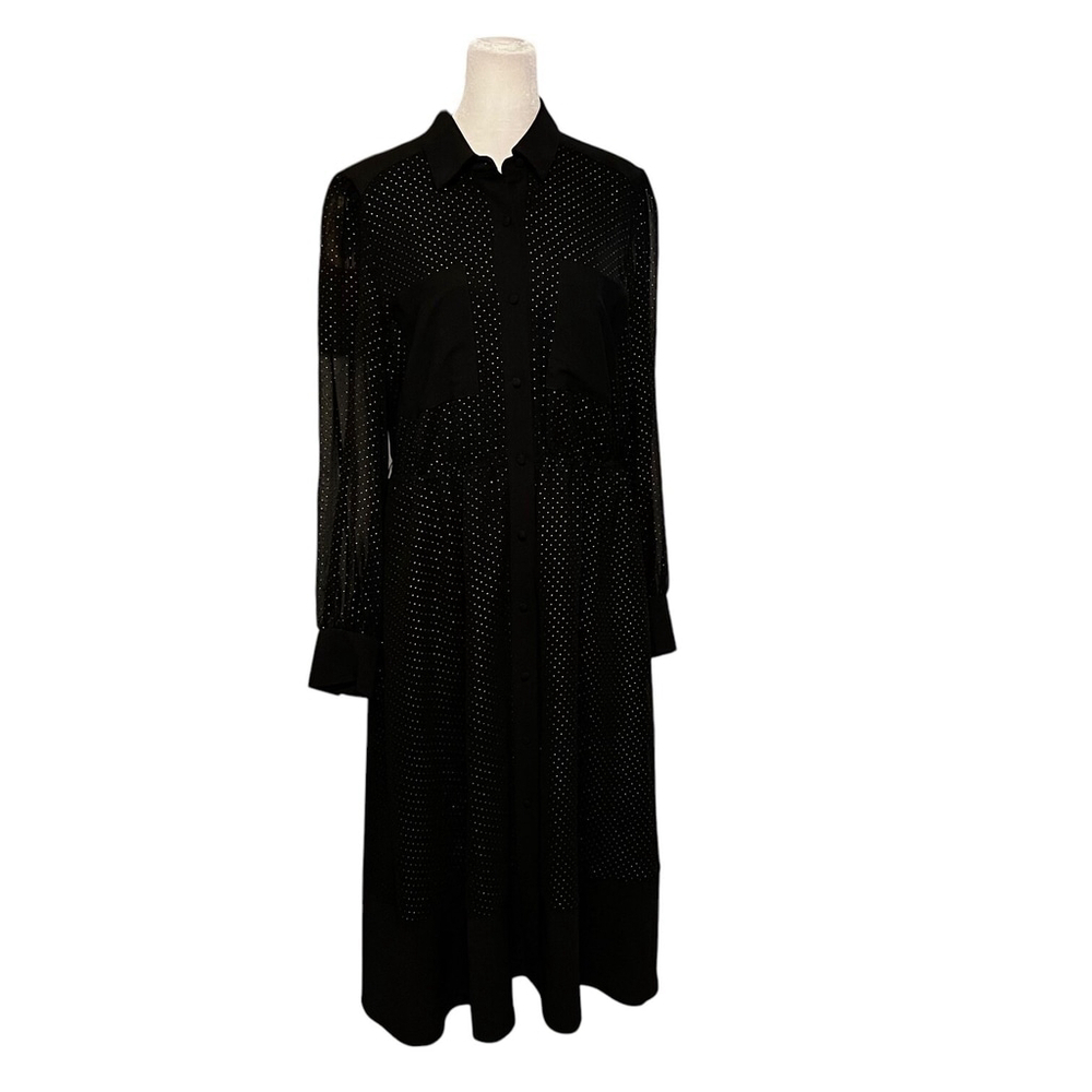 Rachel Roy Black Sheer Arm Gold Dot Midi Dress Size 8 - Picture 3 of 12